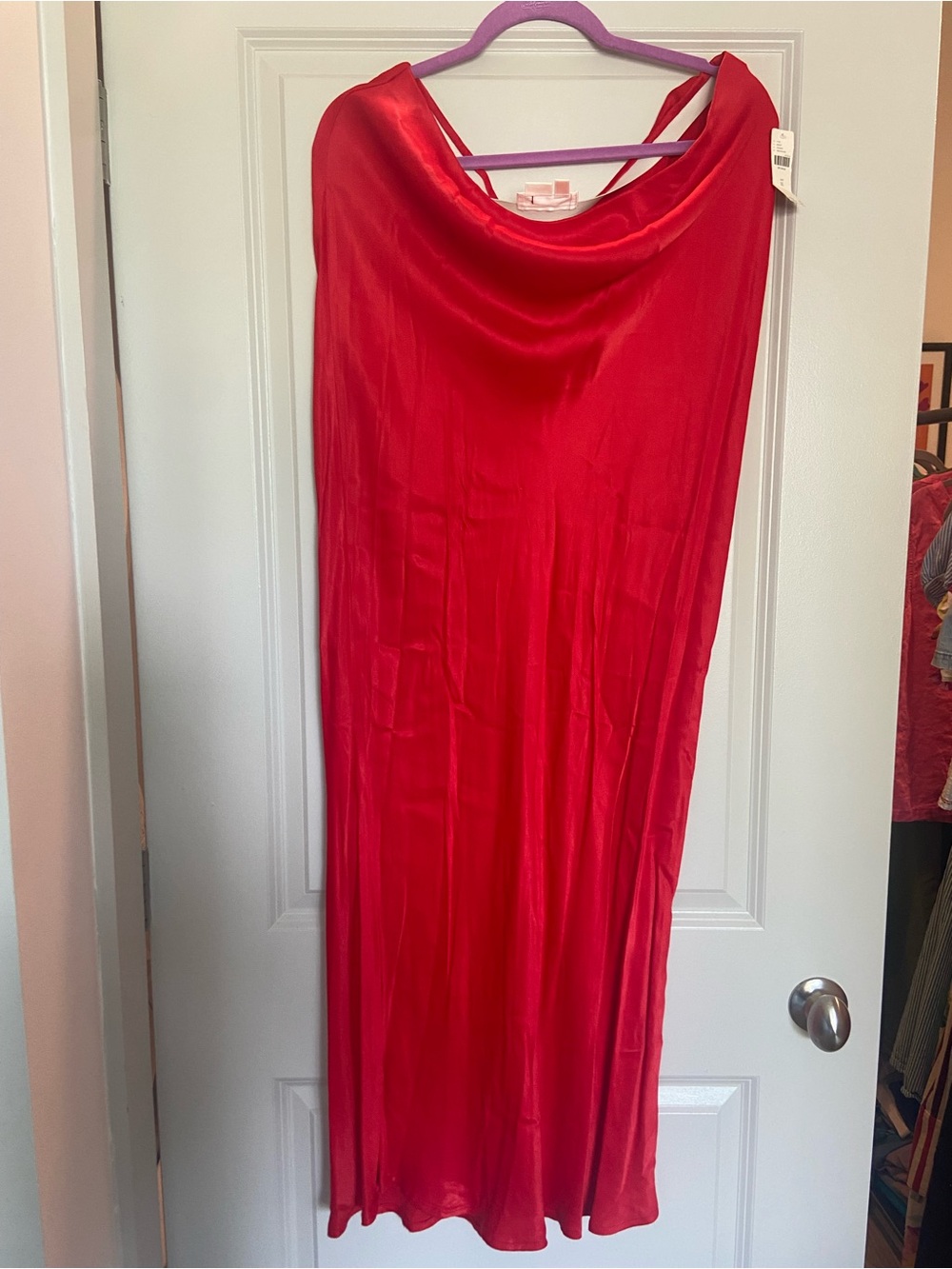 Anthropologie Red Satin Bias Midi Skirt XL NWT